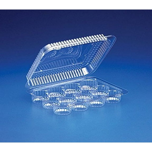 Inline 12-Cup Compartment Clear Plastic Small Mini-Muffin Cupcake Container (pack of 20)