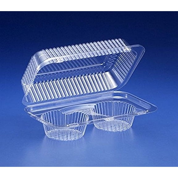 Inline 2-Cup Compartment Clear Plastic Large Muffin Cupcake Bakery Container (pack of 40)