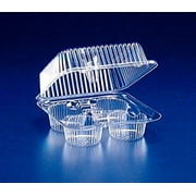 Inline 4-Cup Clear Plastic Muffin Cupcake Bakery Container Shallow Lid Pack of 50