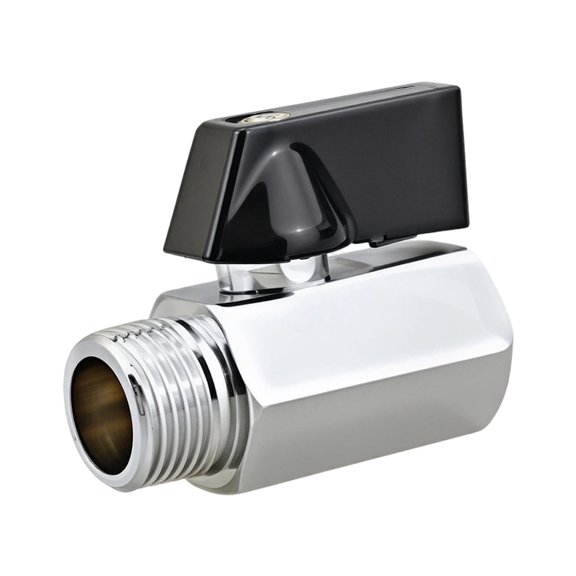 Inline Control Fitting Brass Shutoff Part with Black Lever Handle for Tight Air Water Oil Line Installation Tasks