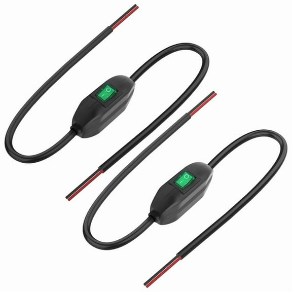 Inline Cord Switch 12V 24V/3A Toggle on/Off Rocker Button Switch with Prewire on Both End Green LED for Lamp 0.5M 2PCS,2 x inline Cord switch,Black