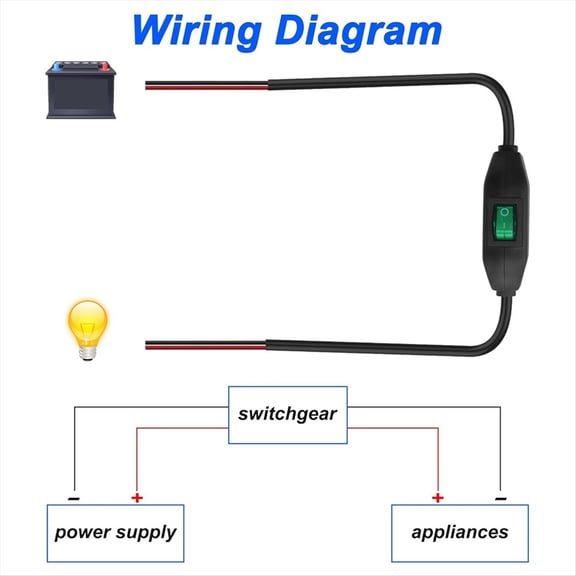 Inline Cord Switch 12V 24V/3A Toggle on/Off Rocker Button Switch with Prewire on Both End Green LED for Lamp 0.5M 2PCS