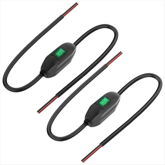 Inline Cord Switch 12V 24V/3A Toggle on/Off Rocker Button Switch with Prewire on Both End Green LED for Lamp 0.5M 2PCS