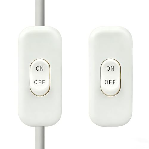 Inline Cord Switch,Lamp Control Appliance Switch Rocker,AC 250V 6A On Off Button Switch,Control Cord Cable Switch,for Appliance Bedroom Table Lamp Desk LED Lights Parts (2 Pcs,White)