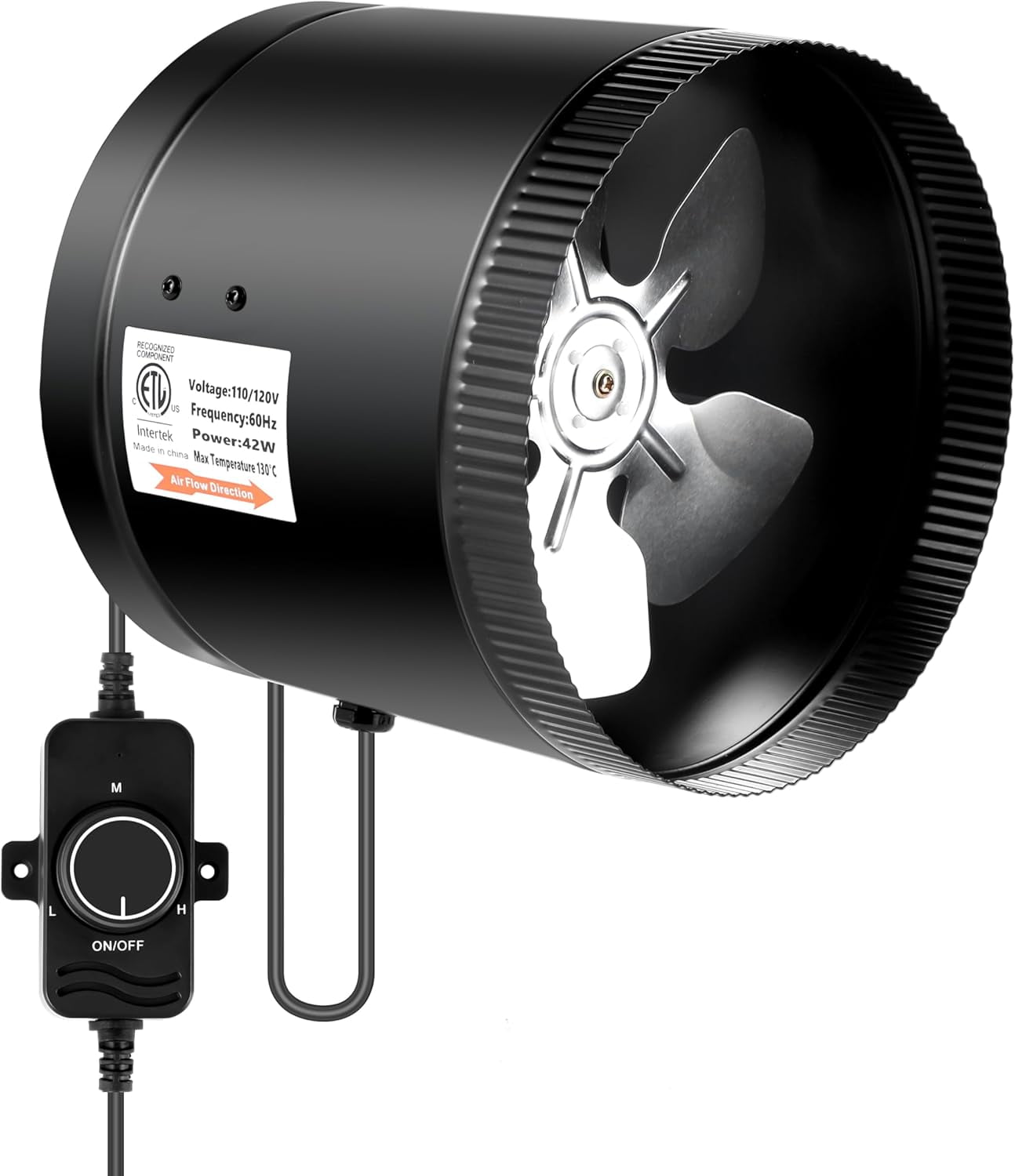 VIVOSUN Inline Booster Duct Fan 8" 430 CFM With Speed Controller, HVAC Exhaust Ventilation Fan