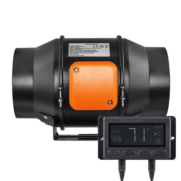 Inline Duct Fan, 6-Inch 402 CFM with Temperature Humidity Controller, Quiet EC-motor Ventilation Exhaust Fan for Cooling Booster, Grow Tents, Hydroponics