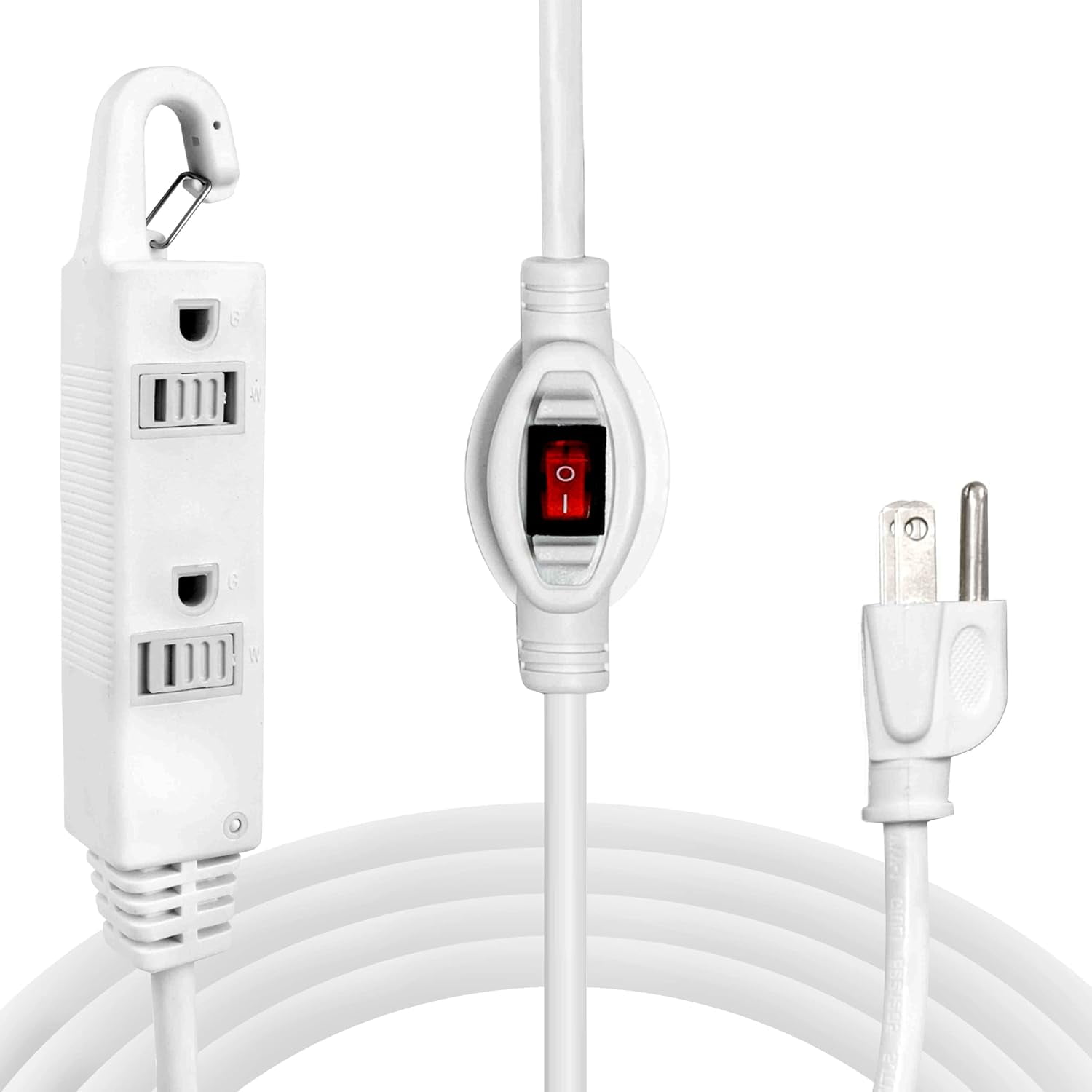 Inline Extension Cord with On/Off Switch 10 FT 3 Outlets with Hook for