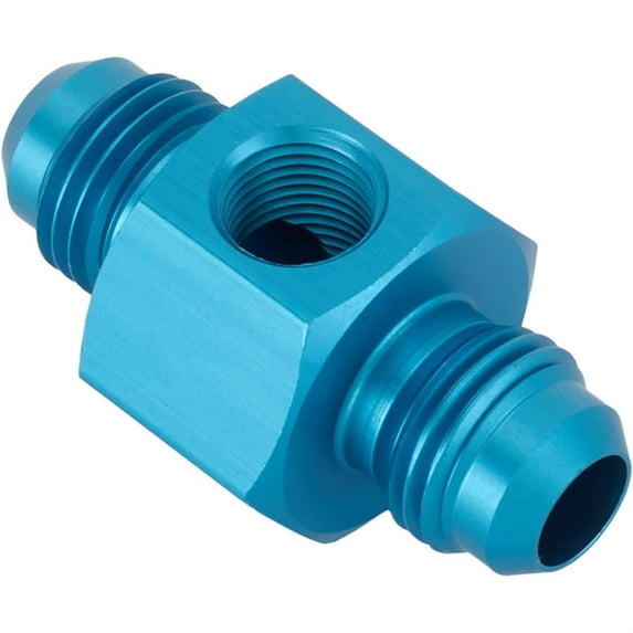 Inline Fuel Pressure Adapter, -6 AN to -6 AN w/ 1/8Inch NPT, Blue