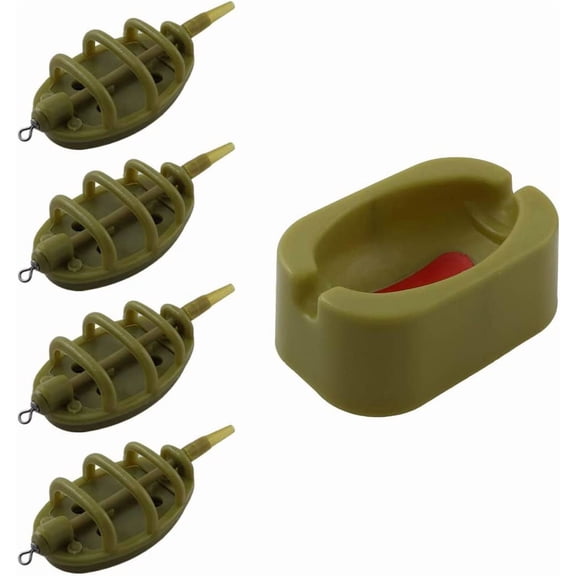 Inline Method Feeder Set 4 Inline Method Feeders 15/20/25/35g with 1 Rubber Molding for Carp Fishing Holder Tool