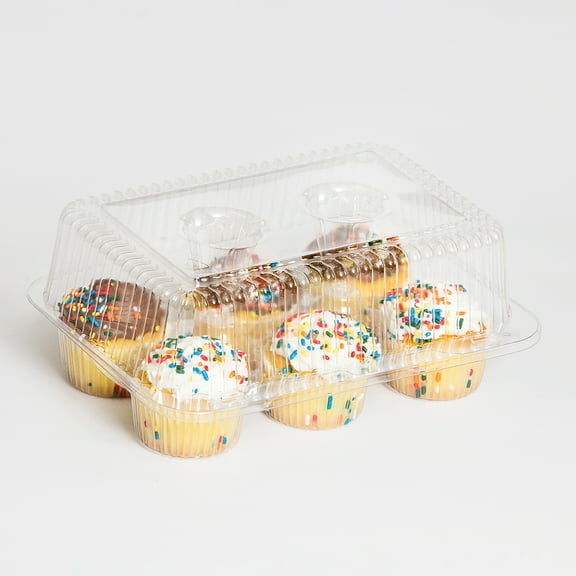 Inline Plastics Sure Lock Clear Hinged, 6 Compartment, 2.5 Inch Standard Cupcake Muffin Container | 300/Case