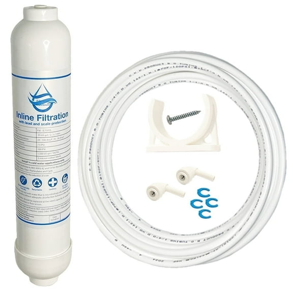 Inline Refrigerator and Ice Filter with Lead and Scale Protection,1,500 Gal Capacity, Reduces Chlorine, Lead, Odor, Taste, Scale. Speed Fit Connect with 15' NSF Tubing, Elbows, and Clips