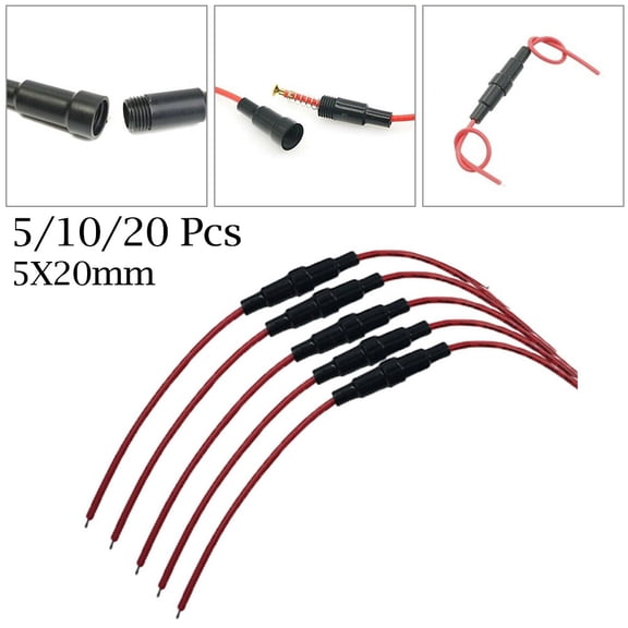 Inline Round Glass AGC Fuse Holder with Screw Terminals, for splash Proof 5x20mm Fuse Box for 22AWG Wire Harness, High Temperature Resistant Housing for Electrical Equipment (0.5A-30A, 250V)(10pcs)