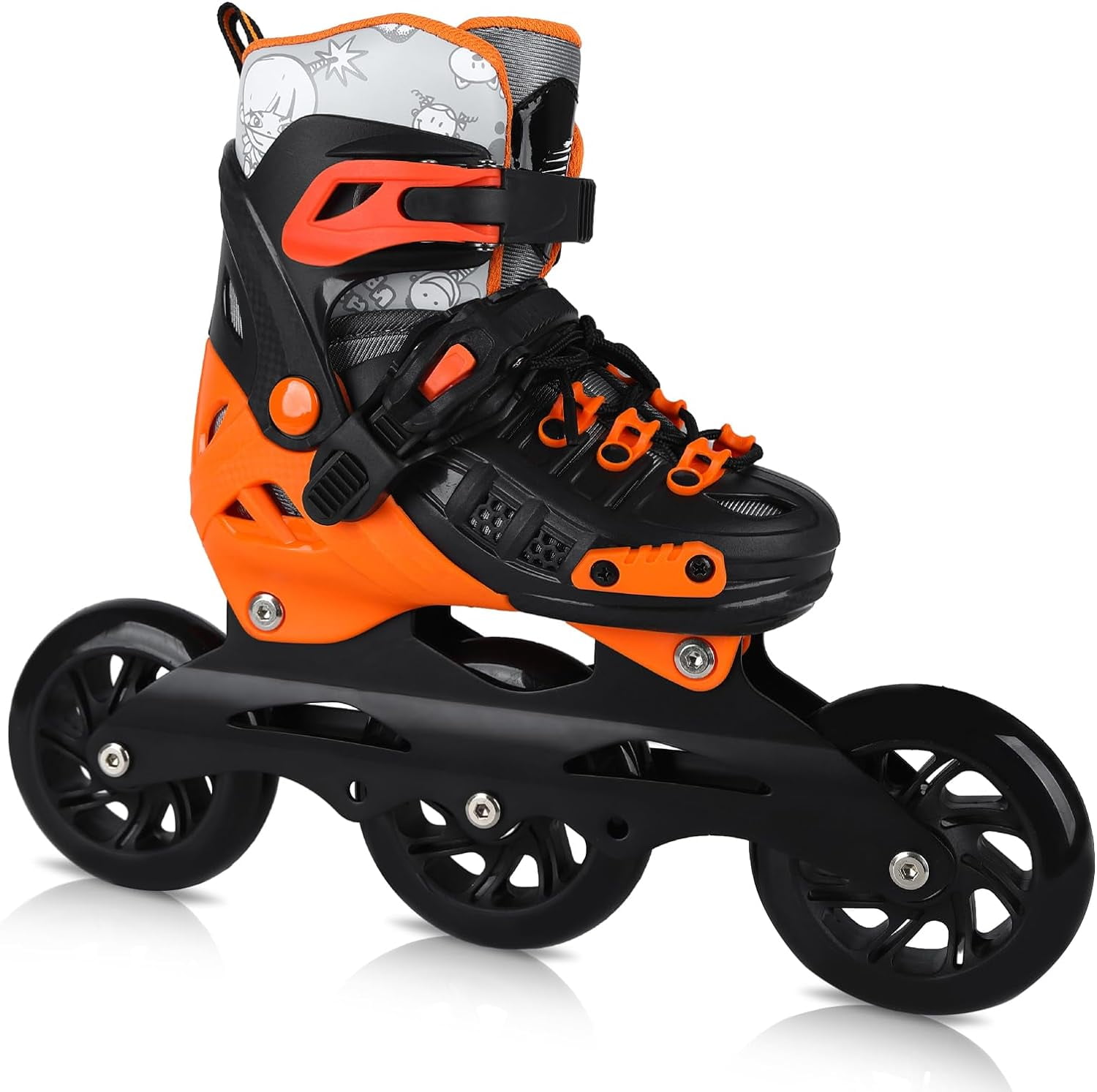 Inline Skates, 3 Wheels 100mm 4 Sizes Adjustable Inline Speed Skates for Kids, Boys, Girls