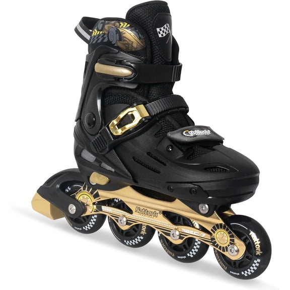 MonSports Inline Skates Adjustable PU Flashing Wheels for Boys Gold Medium - Big Kid (1-4 US)