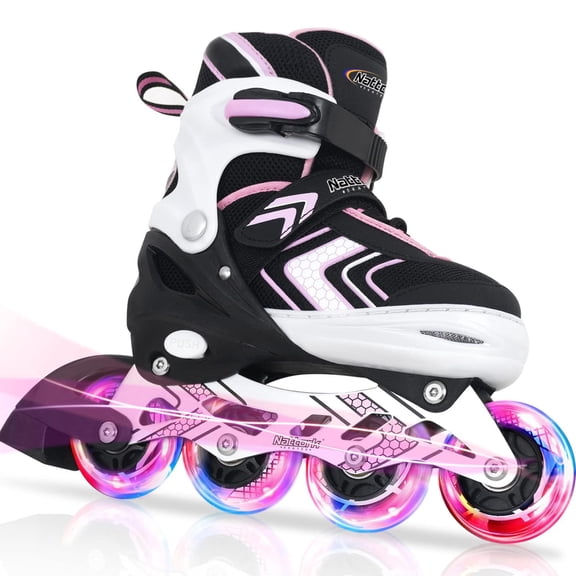 Inline Skates for Girls and Boys with Full Light up Wheels, Beginner Roller Skates for Kids Youth Pink