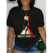 Inline Skating Rollerblading Tshirt Retro Trick Tee Relaxed Fit Classic Comfort Cotton T-Shirt Women's Graphic Tee Crew Neck summer vacation Tops