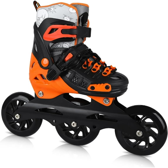 Inline Speed Skates for Kids, 3 Wheels 100mm | 4 Sizes Adjustable Inline Speed Skates for Boys, Girls, Teens - Professional Outdoor Fitness Performance Inline Skates Orange
