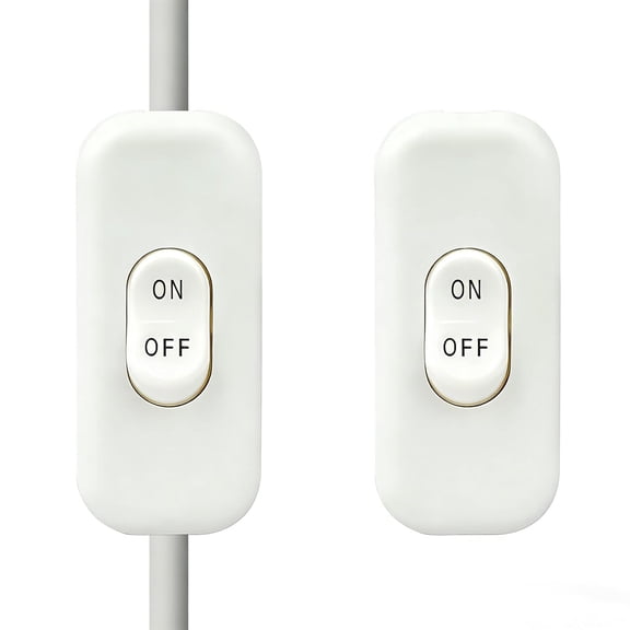 Inline cable switch, lamp control electrical switch rocker, 2506 on/off button switch, control cable cable switch, for electrical bedroom table lamp desk lamp lamp parts (2, white)