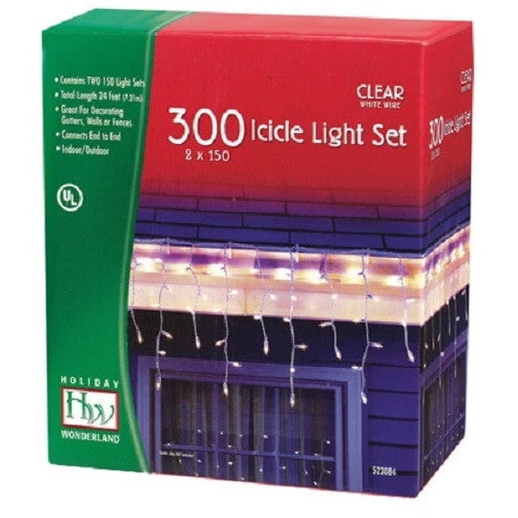 Inliten 14084W-88 Holiday Wonderland 300 Count Clear Icicle Christmas Light Set - Quantity of 5
