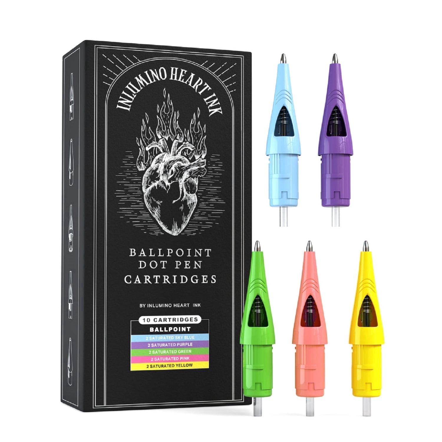 Inlumino Heart Ink Ballpoint Pen Cartridges – Saturated Ink (10 Pack)