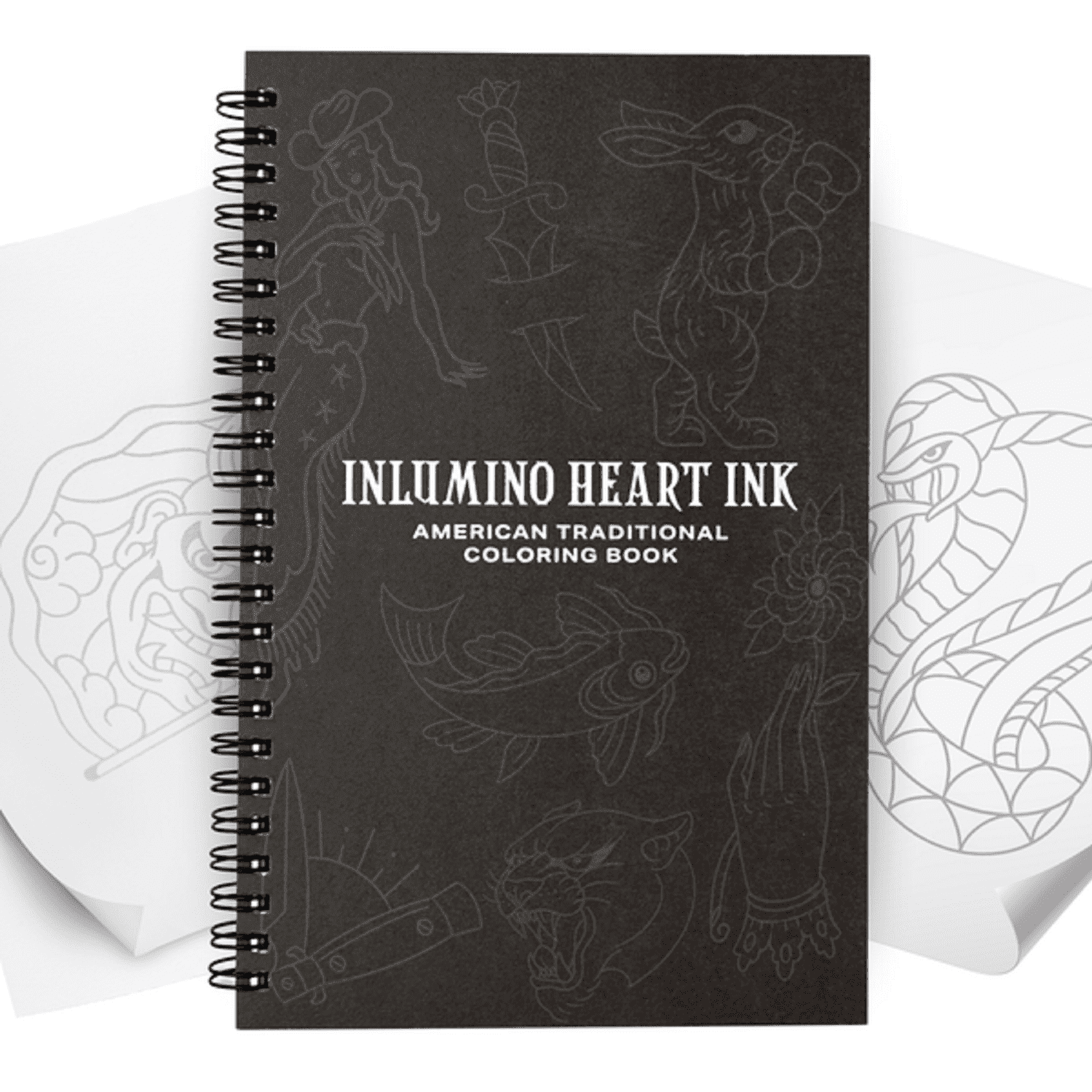 Inlumino Heart Ink Tattoo-Inspired Book for Adults - 40 Sheets 240 GSM, Stippling and Ballpoint Pen Practice