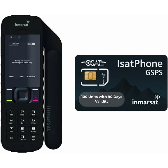 Inmarsat IsatPhone 2 Satellite Phone with GPS, 100-Unit SIM (67 Min, 90 Days), Weather-Resistant, Long Battery