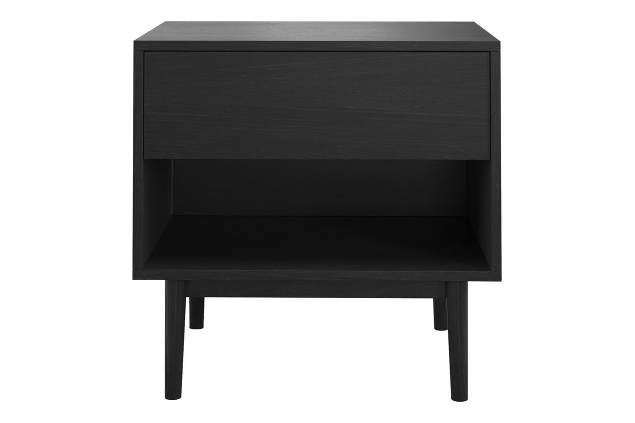 Black Walnut 1-Drawer Nightstand with Open Shelf
