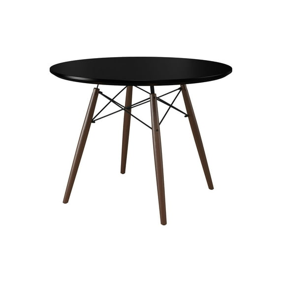 Inmod Mid-Century Modern Eiffel Large Round Dining Table, Walnut/Black