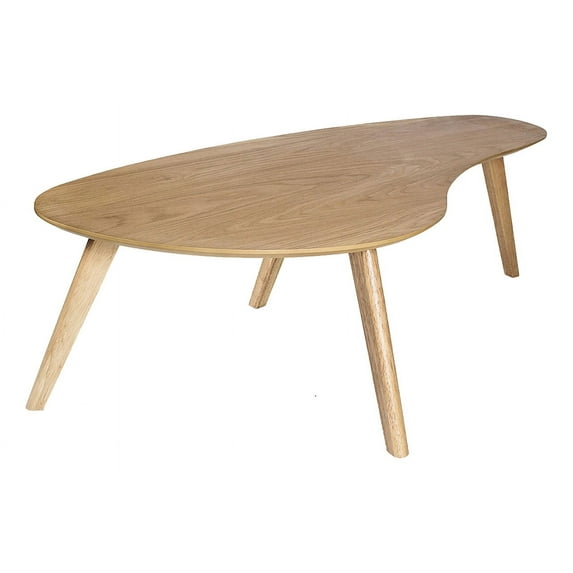Inmod Mid-Century Modern Kidney Shaped Coffee Table, White Oak