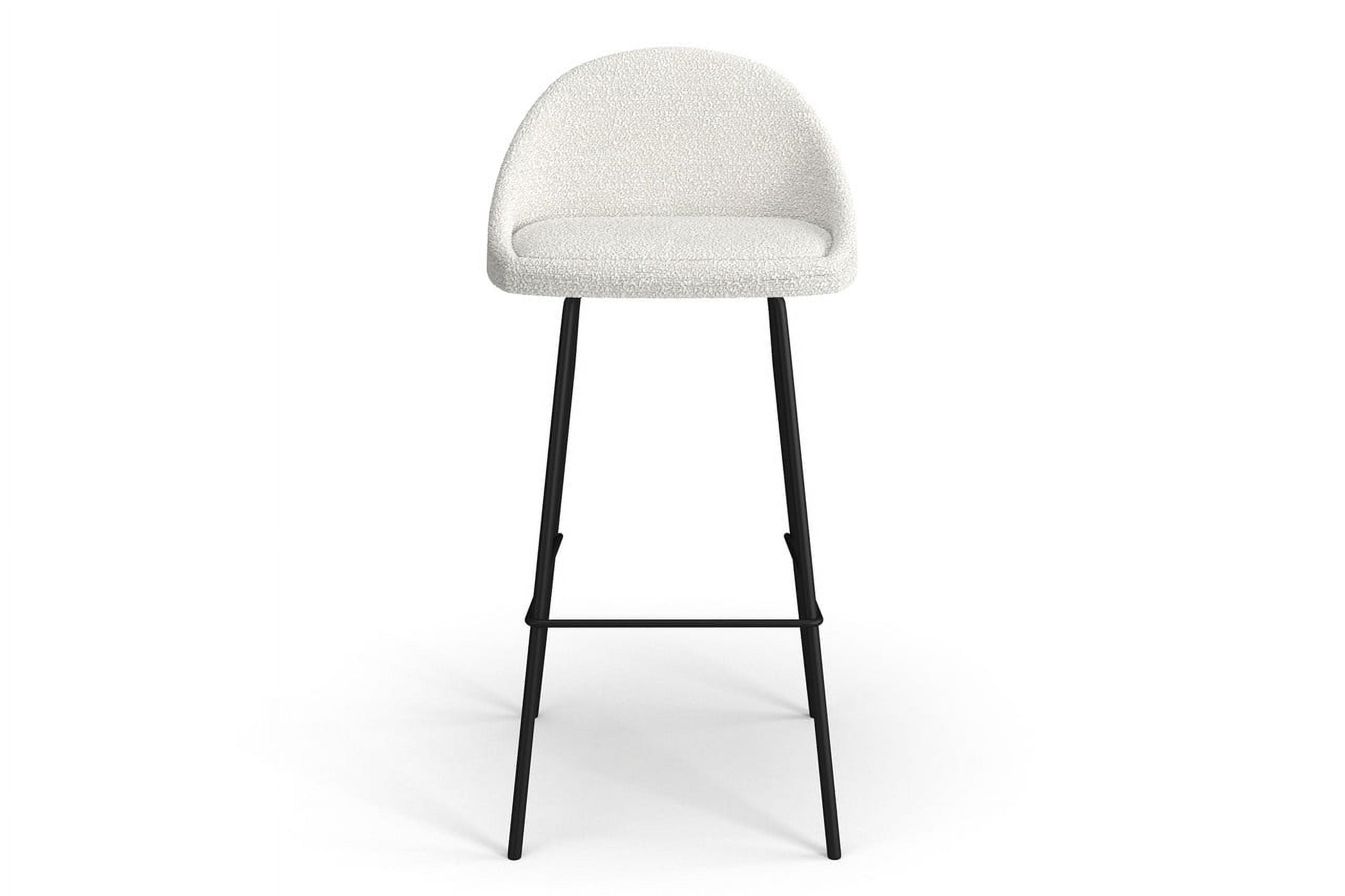 White Boucle Low Back Bar Stools with Iron Legs, Set of 2