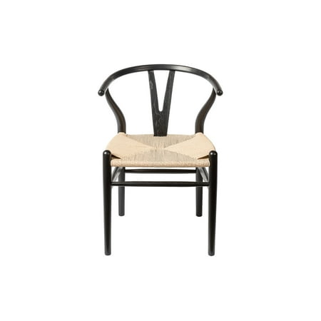 Inmod Mid-Century Modern Wegner CH24 Wishbone Chair, Set of 2, Black Painted Beechwood Replica