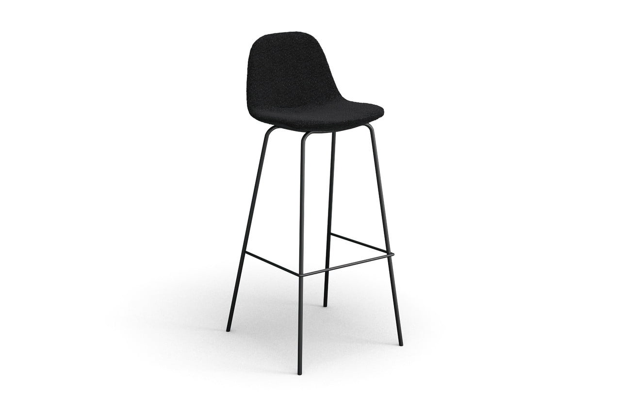 Black Boucle Upholstered Counter Stools with Metal Frame, Set of 2