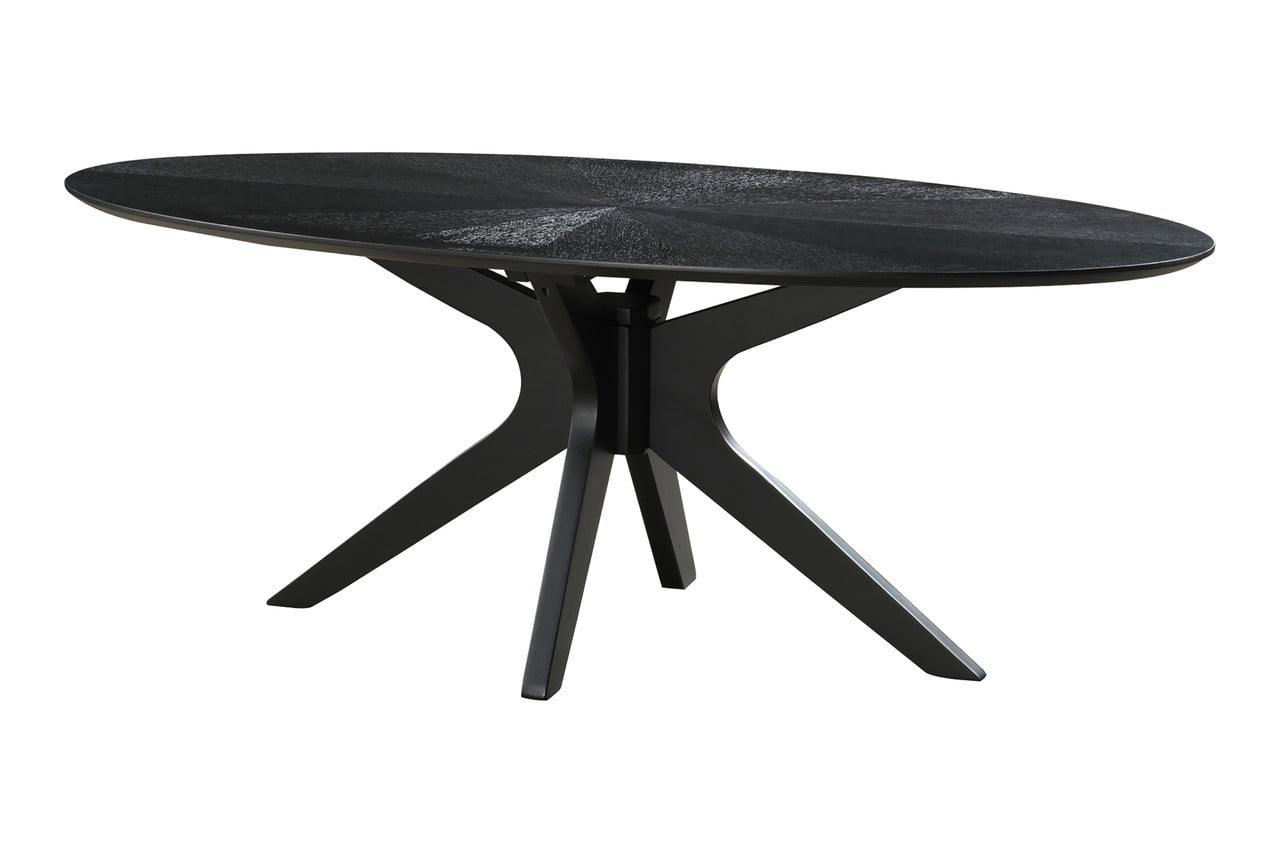 Black Oval Engineered Wood Coffee Table with Angled Base