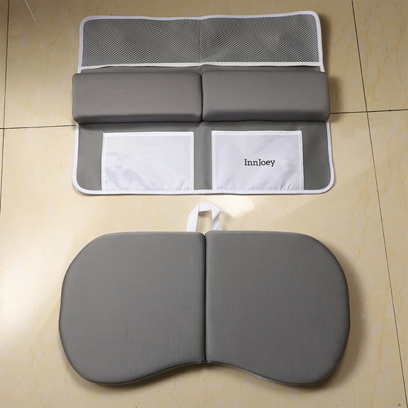 InnJoey Odor-Free Baby Bath Kneeler and Elbow Rest Pad Set, 1.6'' Thick Quickly Dry, Bathtub Kneeler Pad with Baby Toys & Bath Accessories Storage, Bath Kneeling Pad and Elbow Pad for Baby Tub （Grey）