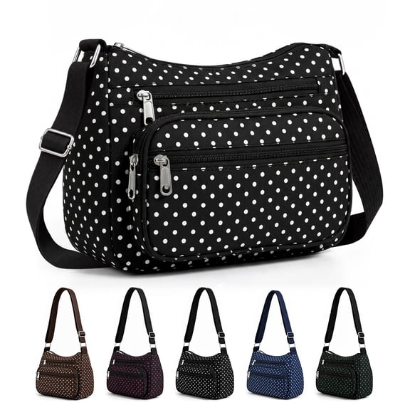 InnOrca Black Polka Dot Crossbody Bag for Women, Nylon Multi-Pocket Purse