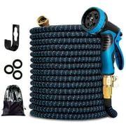 InnOrca Expandable Garden Hose, Multi-Purpose Water Hose with Leak-Proof Design, 10-Pattern Spray Nozzles & Anti-Rust Solid Brass Connector, 100FT, Blue.