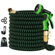 InnOrca Expandable Garden Hose, Multi-Purpose Water Hose with Leak-Proof Design, 10-Pattern Spray Nozzles & Anti-Rust Solid Brass Connector, 100FT, Green