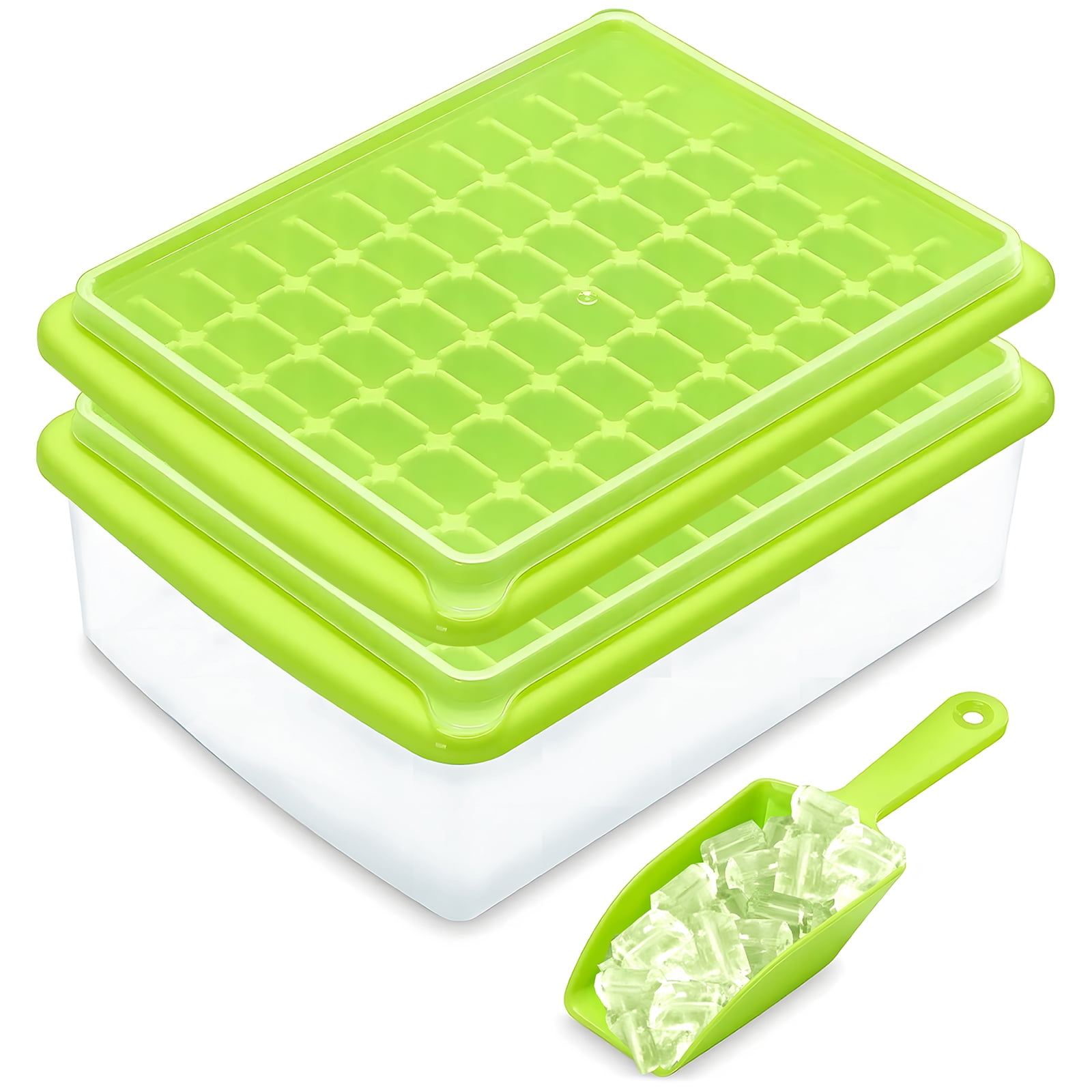 Ice Cube Tray with Lid and Bin 60 Ice Cube Maker with Lid and Freezer  Container - Ice Pack Easy Release, Stackable Ice Bin Makes 60 Pieces for
