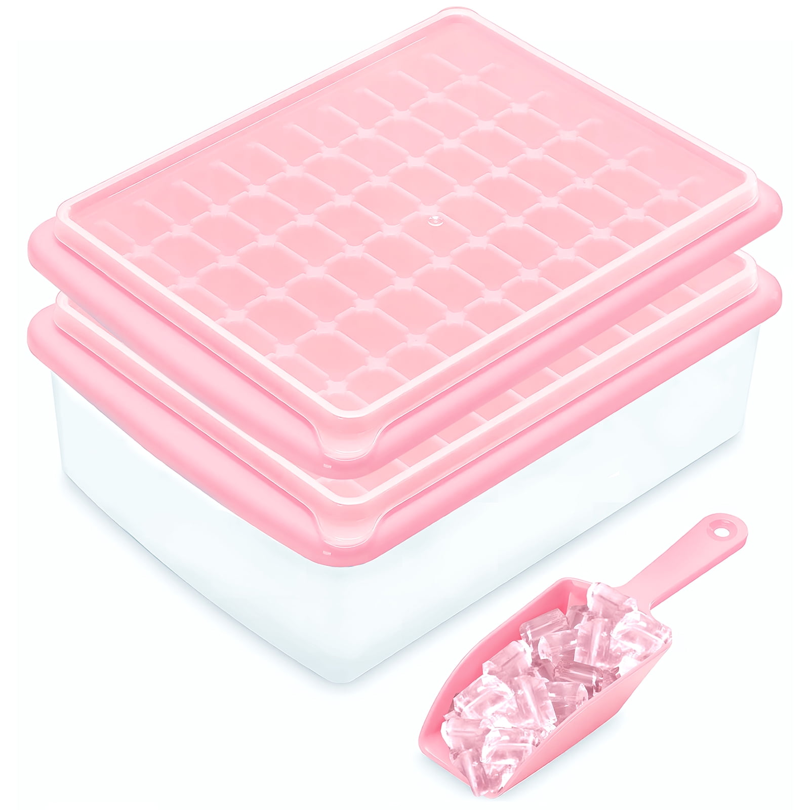 Ice Cube Tray with Lid and Storage Bin Easy-Release 55 Ice Tray with  Spill-Resistant Cover Container Scoop Pink - AliExpress