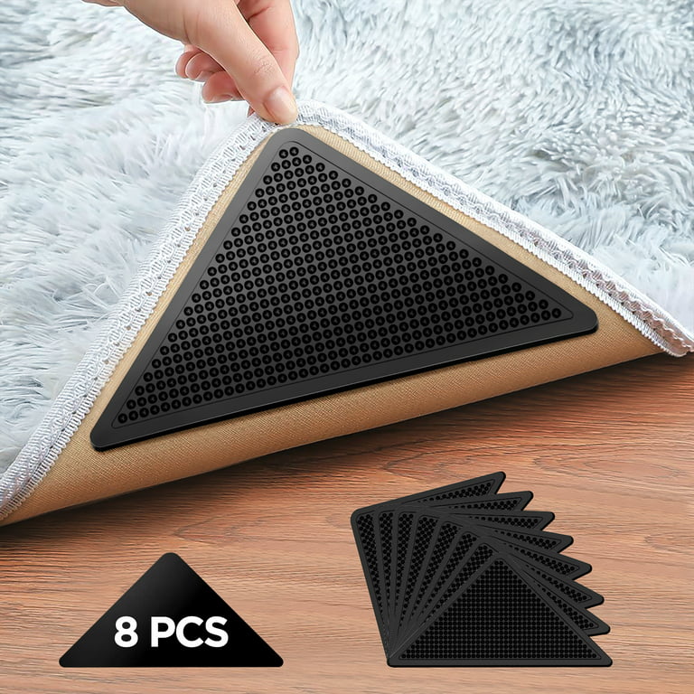 12pcs Non-Slip Rug Grippers for Hardwood Floors and Tiles - Reusable and  Washable - Dual-Sided Adhesive Rug Tape Gripper for Area Rugs - Keep  Corners Flat (Black)