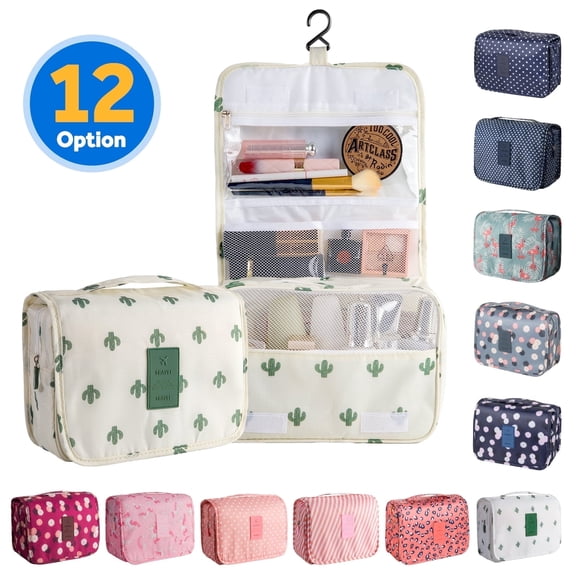 InnOrca Portable Travel Toiletry Bag Home Cosmetic Organizer Makeup Bag, Beige & Cactus