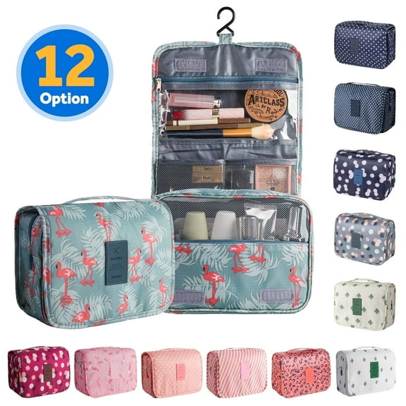 InnOrca Portable Travel Toiletry Bag Home Cosmetic Organizer Makeup Bag, Blue & Flamingo