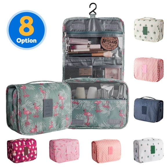 InnOrca Portable Travel Toiletry Bag Home Cosmetic Organizer Makeup Bag, Blue & Flamingo