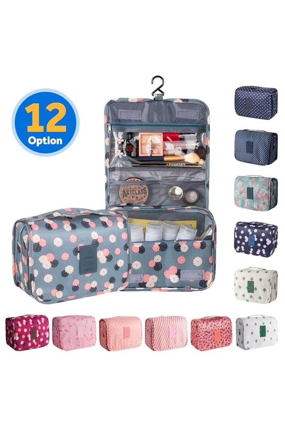 Portable Travel Toiletry Bag Home Cosmetic Organizer Makeup Bag, Blue & Flower