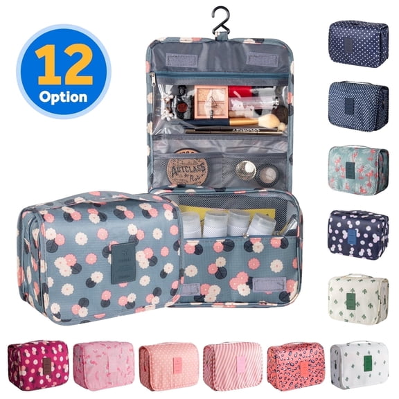 InnOrca Portable Travel Toiletry Bag Home Cosmetic Organizer Makeup Bag, Blue Flower