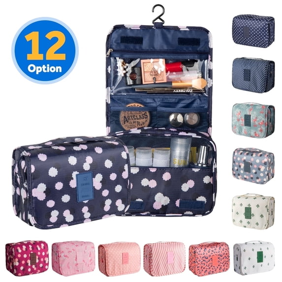 InnOrca Portable Travel Toiletry Bag Home Cosmetic Organizer Makeup Bag, Navy Blue & Daisies