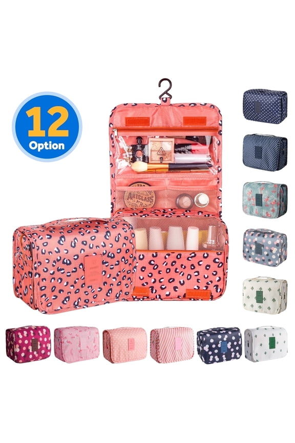Portable Travel Toiletry Bag Home Cosmetic Organizer Makeup Bag, Pink & Leopard