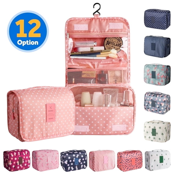 InnOrca Portable Travel Toiletry Bag Home Cosmetic Organizer Makeup Bag, Pink & Polka Dots