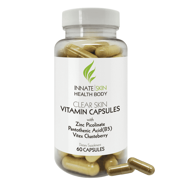 Innate Skin Clear Skin Acne Vitamins Hormonal Acne Treatment Vegan Soy-Free 60 Count Capsules