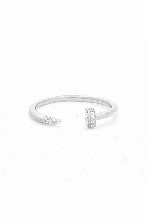 | 18k White Gold, Nail and Semi-Circle Natural Diamond Statement Ring, Unisex, Adults, Gift Ideas for Women, Everyday Wear Jewelry, (D-G, VVS1-VS1)